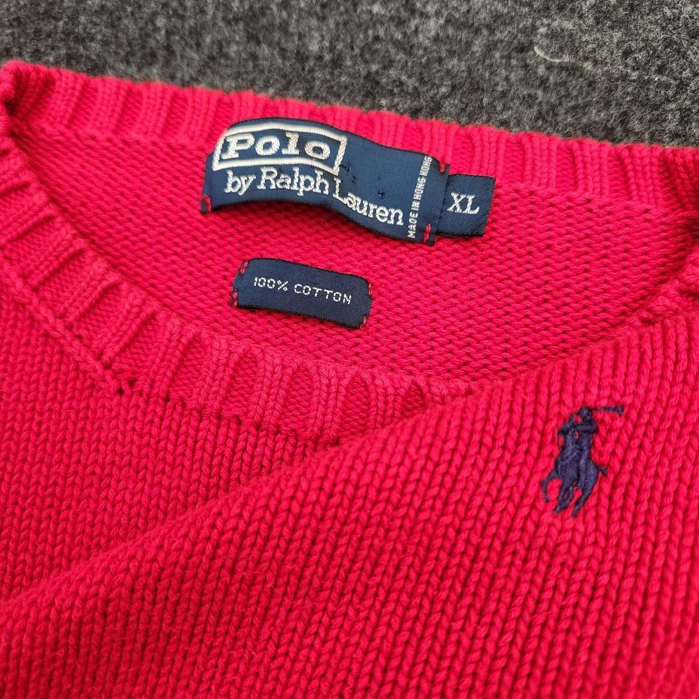 Vintage Polo‎ Ralph Lauren Mens XL Red Tight Knit Pullover Crewneck Sweater